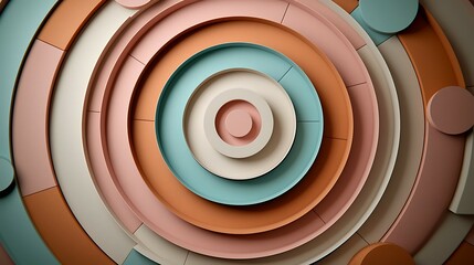 Wall Mural - circular layers in pastel hues create an abstract, modern design, emphasizing depth and texture in a