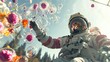 © BOJOShop - Astronaut in Space  Playing with Flowers in Bubbles  Surreal Scene