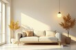 © Mali - Serene Living Room Interior Design with Minimalist Sofa and Golden Plant Accents
