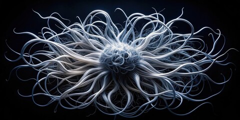 Abstract Cellular Structure with Intricate Filamentous Extensions Displaying Complex Interconnections and a Central Core