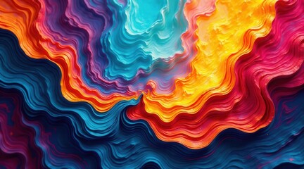 Wall Mural - abstract colorful wavy layers of vibrant hues and intense saturated tones creating a stunning visual