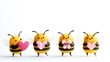 © Lorraine - Assorted cute bees with heart-shaped wings, vibrant yellow and black stripes, holding tiny Valentine gifts, isolated on a white background