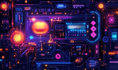 Colorful Neon Circuits Design, Generative AI