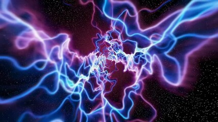 Poster - Dynamic cosmic energy in vibrant blue and purple hues, swirling through a starry universe. Futuristic space and abstract art concept