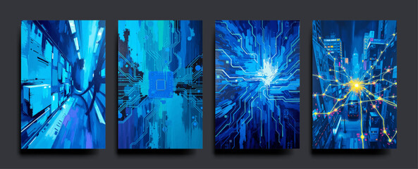 Set of Abstract  multicolor background banner  futuristic business data technology modern concept, vector acrylic painting style  Illustration.