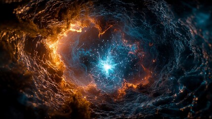 Poster - Interstellar migration journey through cosmic realms space digital artwork galactic environment abstract viewpoint