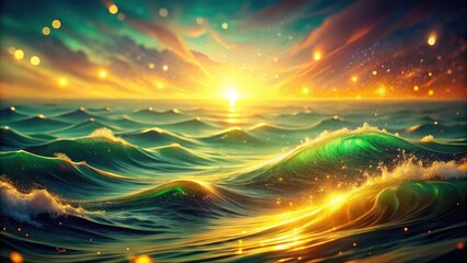 Canvas Print - Golden Hour Ocean Waves A Serene Sunset Seascape with Magical Glimmering Lights and Sparkling Water