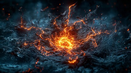 Aufkleber - Collective energy eruption abstract landscape digital art dynamic visualization high-contrast motion and power