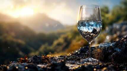 Poster - Delicate glass structure reflecting emotions in nature scenic landscape beautiful viewpoint artistic concept