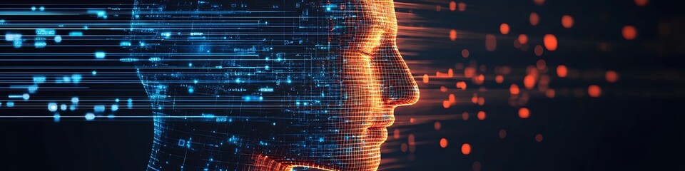 Digital Head Emerging From Data Streams