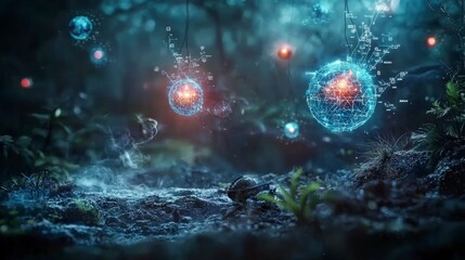Leinwandbilder - Floating algorithm visualizations in a surreal landscape of technology nature and mystery