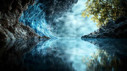 Aufkleber - Mystical cave in surreal liquid landscape abstract beauty of calm waters and nature's contours