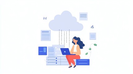 Aufkleber - A person using a laptop to upload data to a cloud server, illustrating cloud computing, file sharing, and digital data transfer