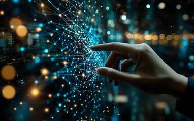 Leinwandbilder - Analyst receiving information via the internet, businessperson interacting with a digital network structure, symbolizing data processing and connectivity