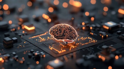 Wall Mural - a digital brain composed of interconnected circuits and glowing neurons, illustrating the concept of