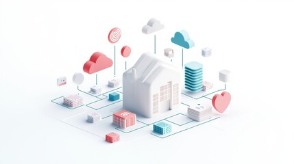 Wall Mural - a network diagram with interconnected devices and data packets flowing between them, illustrating th