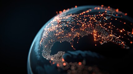 Wall Mural - a globe with interconnected nodes and data streams, representing the global network of information a
