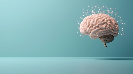Wall Mural - a glowing, holographic projection of a human brain with neural pathways illuminated, representing th
