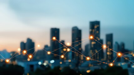 Wall Mural - a futuristic cityscape with data streams flowing through buildings and streets, representing the int