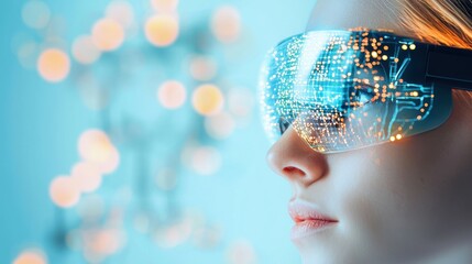 Wall Mural - an engineer wearing an augmented reality headset monitoring data and controlling robots in a smart f