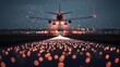 © MAY - A time lapse of airplanes taking off and landing at an airport, with the motion of the aircraft condensed into streaks of light against the backdrop of the city.