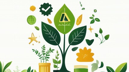 Wall Mural - Sustainable Leaf Nature Icon with Shapes and Symbols