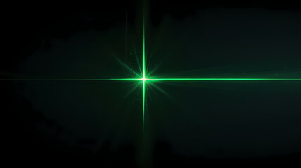 Wall Mural - Radiant Green Flare: A striking green lens flare, emanating from a central point with symmetrical cross-like beams, offers a visually captivating display against a dark backdrop.