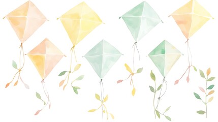 Canvas Print - Watercolor Pastel Kites with Delicate Floral Elements.