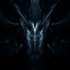 Aufkleber - Abstract Blue Fractal Design: A Digital Rendering of Light and Darkness with Symmetrical Form.