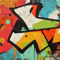 Poster - Colorful Graffiti Art on Concrete Wall with Black Outline, Abstract Shapes and Textures
