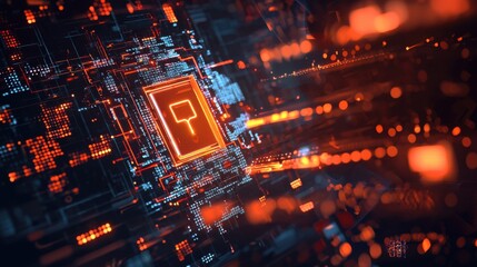 glowing futuristic microchip circuit in vibrant digital landscape