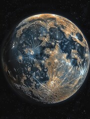 Wall Mural - detailed depiction of the moon surface with craters and textures against a starry space background c