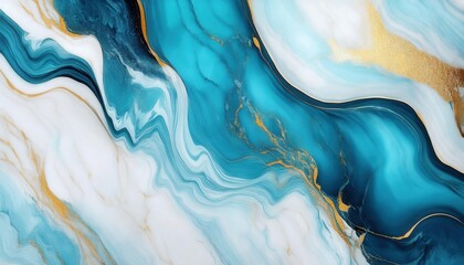 Aufkleber - luxury fluid marble texture with turquoise, white, and gold veins, abstract liquid art for backgrounds, prints, and decor

