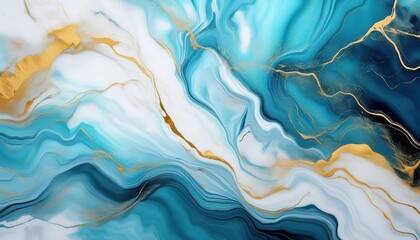 Aufkleber - luxury fluid marble texture with turquoise, white, and gold veins, abstract liquid art for backgrounds, prints, and decor

