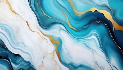 Aufkleber - luxury fluid marble texture with turquoise, white, and gold veins, abstract liquid art for backgrounds, prints, and decor

