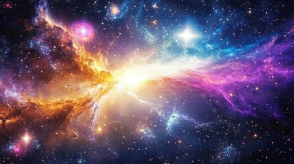 Wall Mural - vibrant cosmic nebula: bright colors, stars, and galaxies in space