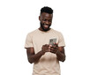 © Shawon - Happy black man using smartphone get pleasant message