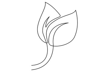 Wall Mural - continuous one line drawing of leaf outline vector art illustration isolated on white background