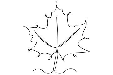 Wall Mural - continuous one line drawing of leaf outline vector art illustration isolated on white background