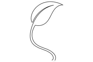 Wall Mural - continuous one line drawing of leaf outline vector art illustration isolated on white background