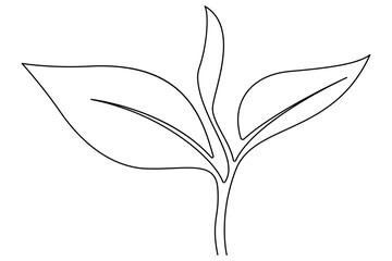 Wall Mural - continuous one line drawing of leaf outline vector art illustration isolated on white background