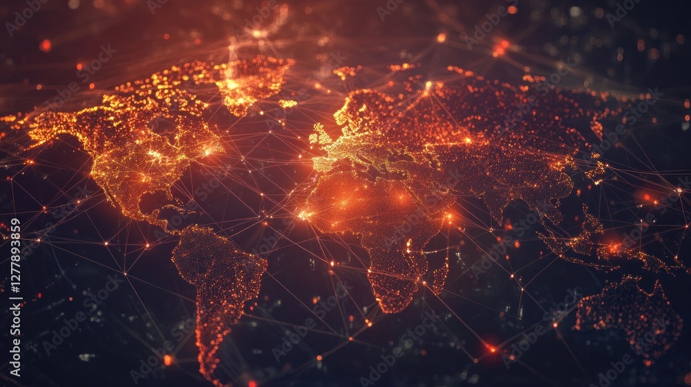 World map is represented by glowing points and connections Stock ...