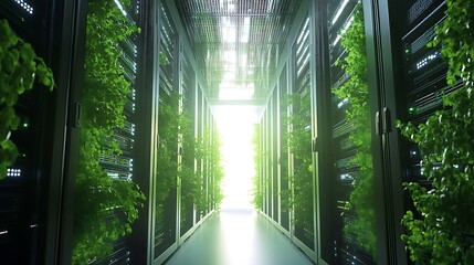 Wall Mural - Green Data Center: Sustainable Technology and Nature's Harmony