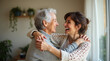 © TimosBlickfang - Joyful Intergenerational Bond – Happy Senior Woman and Younger Woman Sharing a Loving Embrace at Home