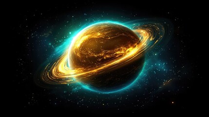 Wall Mural - Celestial phenomenon of a shimmering planet outer space digital art cosmic environment surreal viewpoint