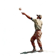 Sticker - Watercolor Painting of a Baseball Player Catching a Ball.