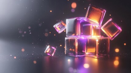 Poster - Mesmerizing Iridescent Crystal Cubes Floating in Ethereal Lighting