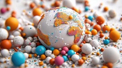 Canvas Print - Detailed Colorful Global Sphere with Textural Pattern in Abstract Composition