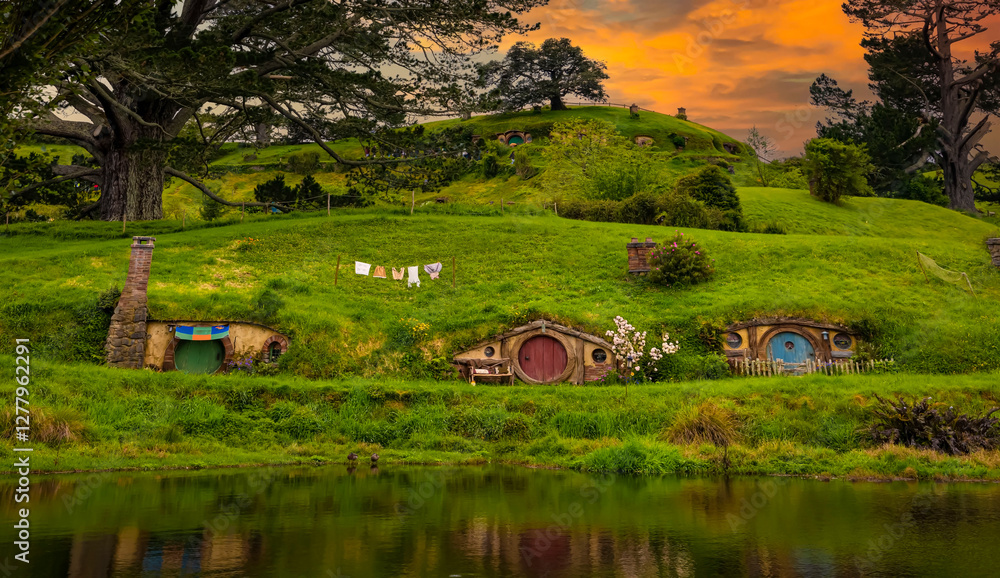MATAMATA- NEW ZEALAND -NOVEMBER -2- 2022: Hobbiton - movie set created ...