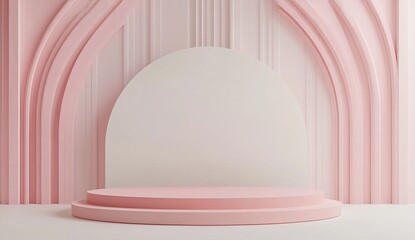 Wall Mural - Pink podium, arched background, pastel studio, product display